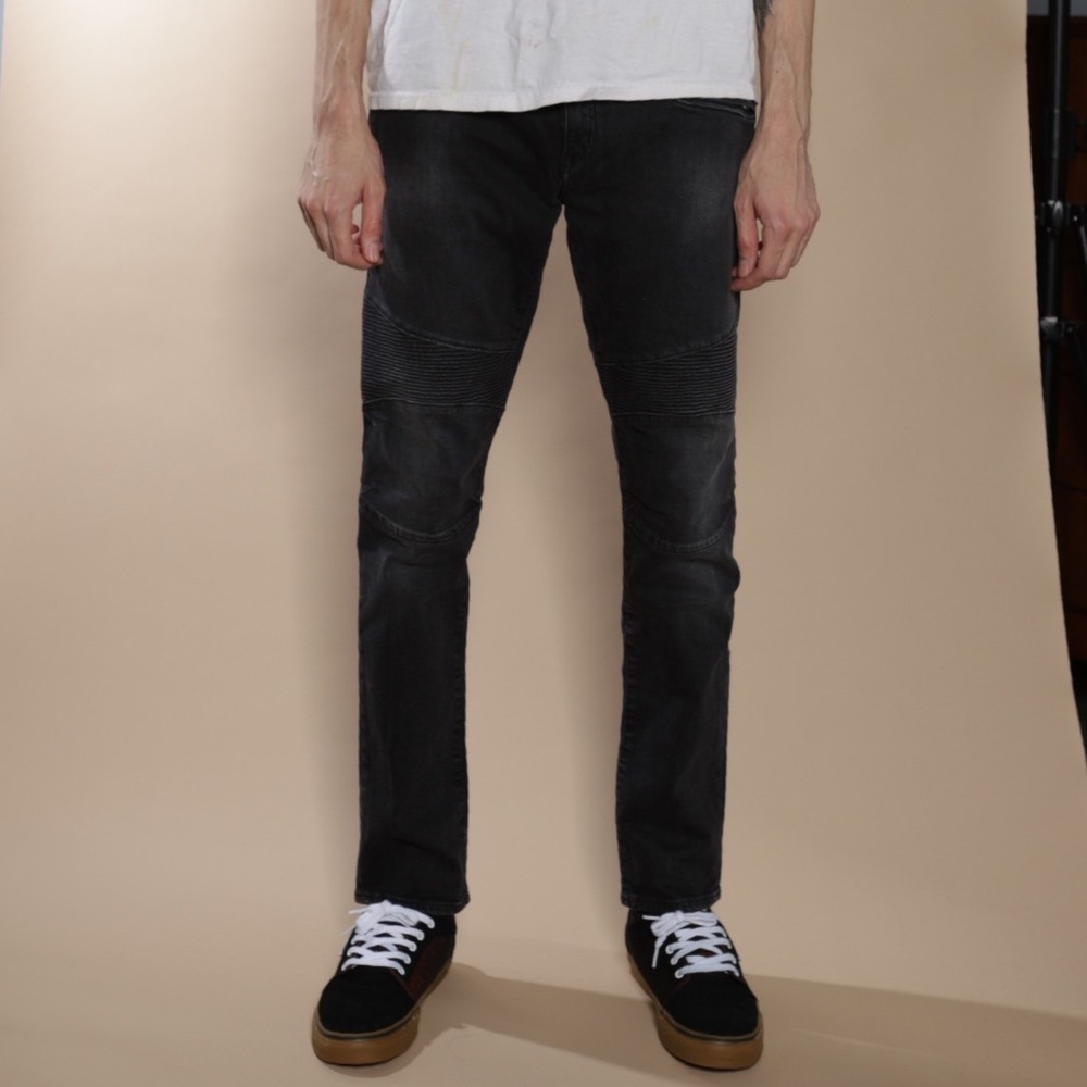 Armani Exchange J27 Skinny Biker Jeans Men Size 36 Black Moto Denim